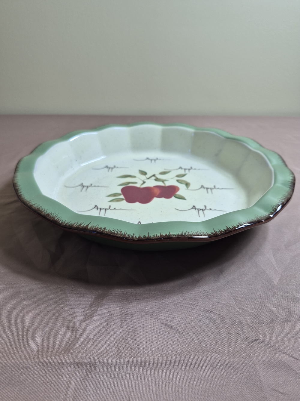 Vintage Home Interiors Apple Orchard Ceramic Pie Plate Scalloped Farmhouse Decor - Picture 2 of 7